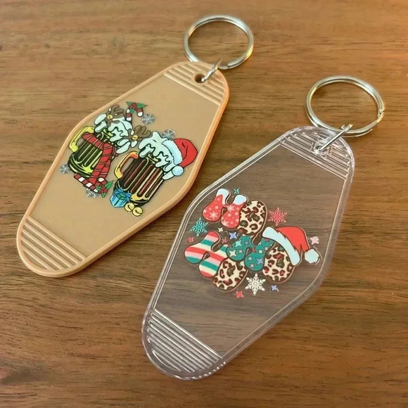 Holiday Key Tags, Santa Hat, Beer Mug, Ho-Ho-Ho, Leopard print (Set of 2) - Picture 1 of 8